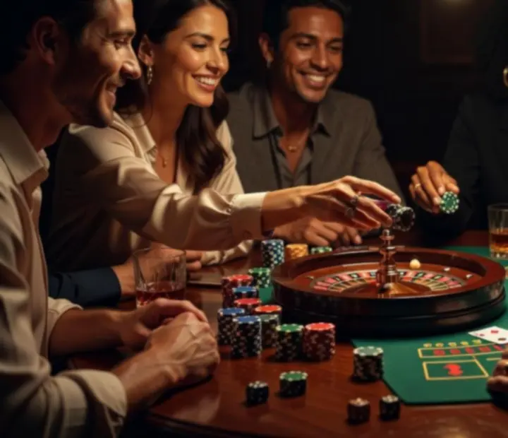 Kameralny wieczór pokerowy przy eleganckim stole z krupierem