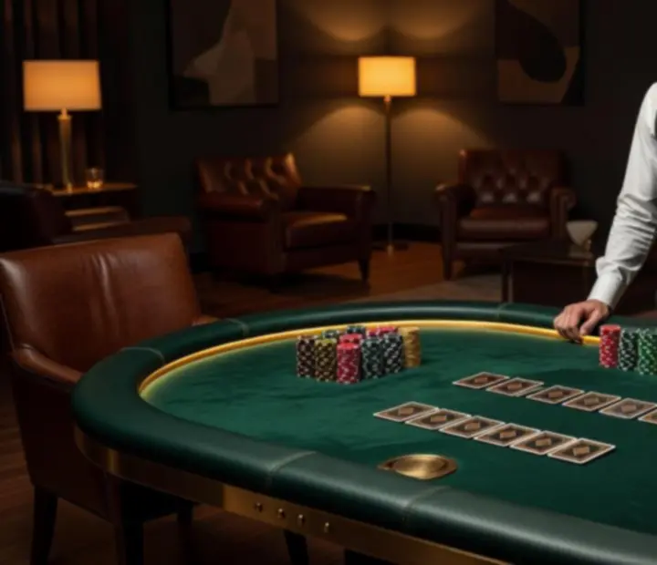 Elegancki stół pokerowy przygotowany na prywatny wieczór kasynowy