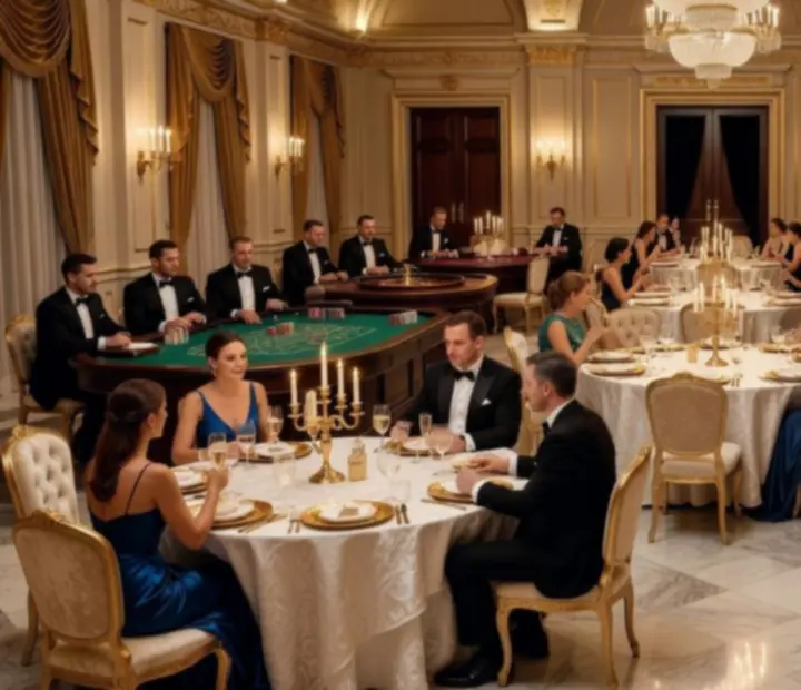 Luksusowa sala bankietowa przygotowana na wieczór casino-style